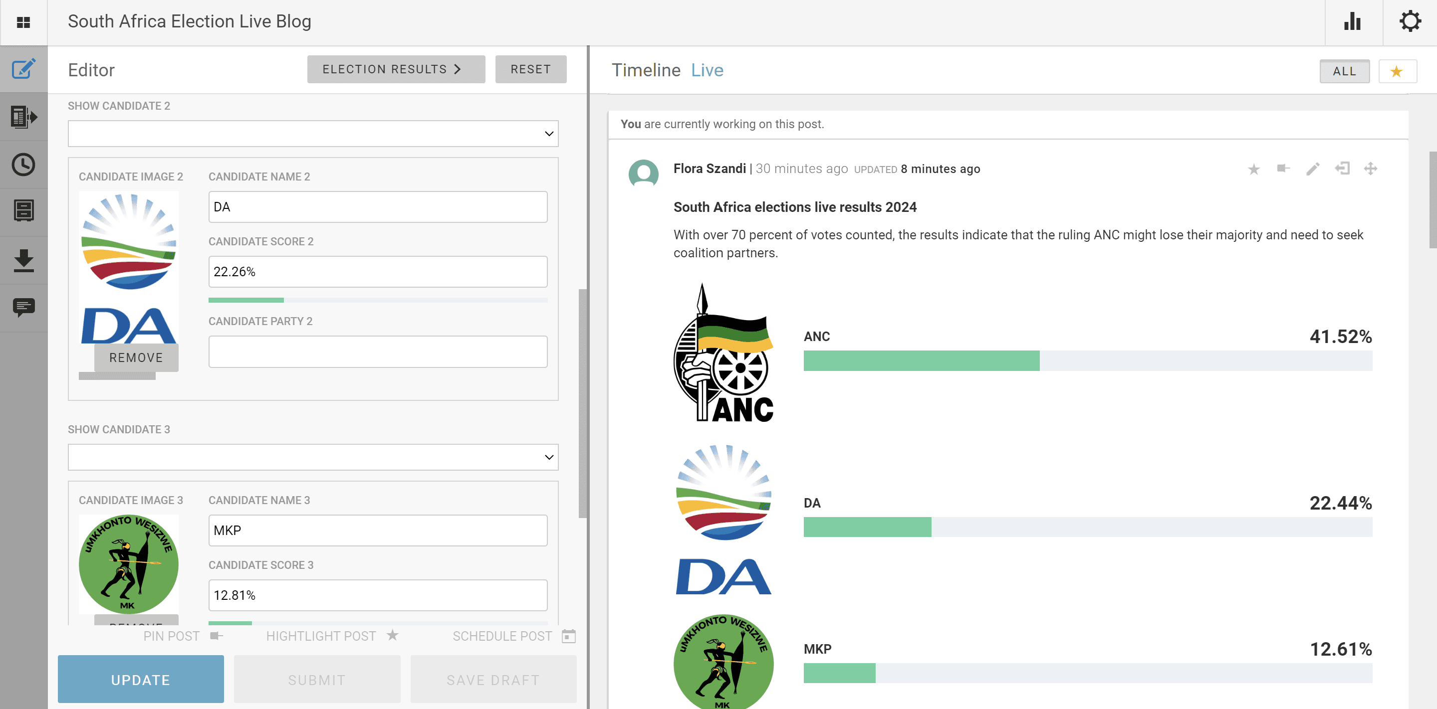 Live blogging elections examples