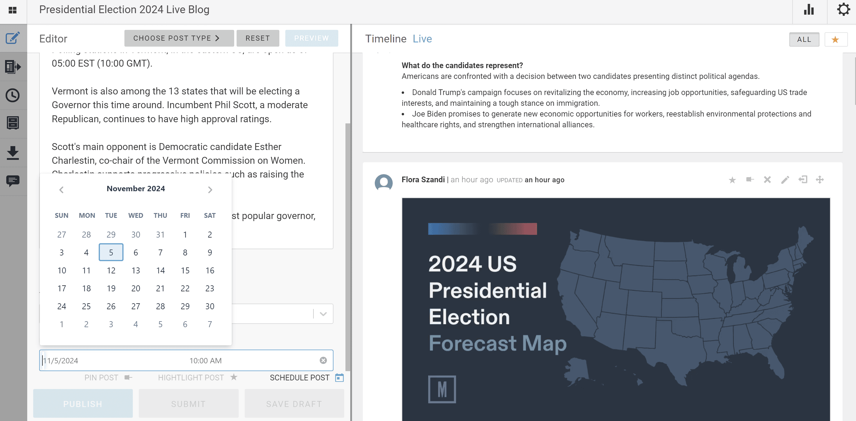 Live blogging elections schedule posts