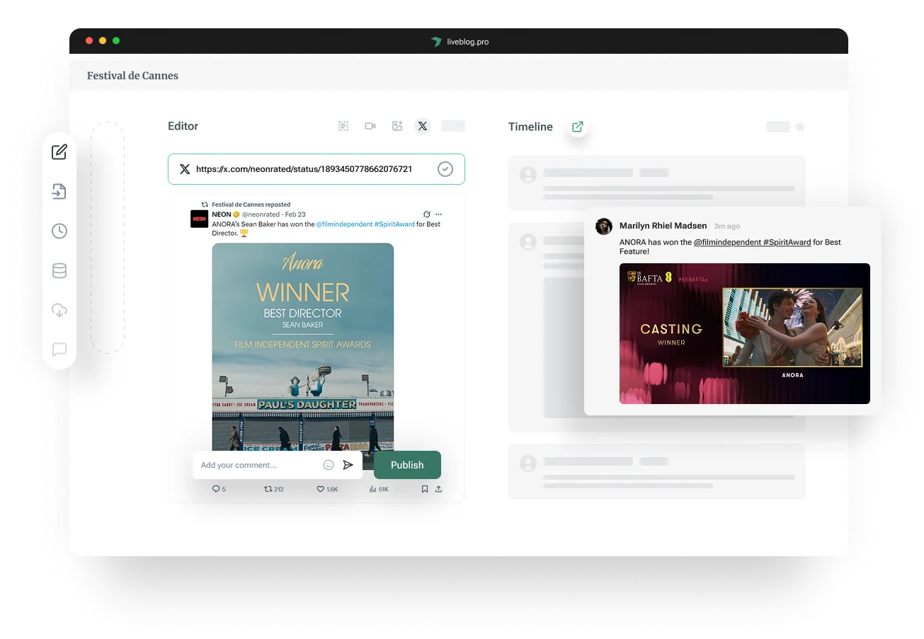 Illustration of the Live Blog software interface