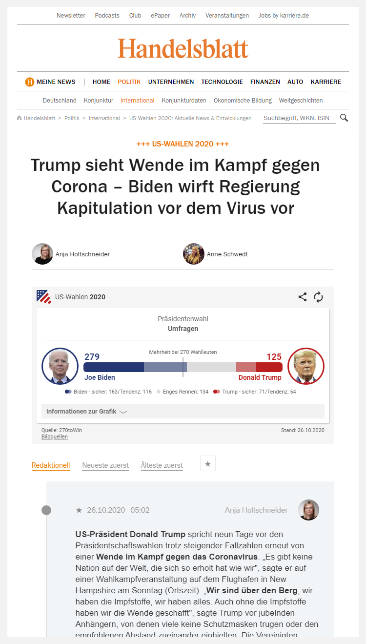 Handelsblatt Live Blogging the US elections